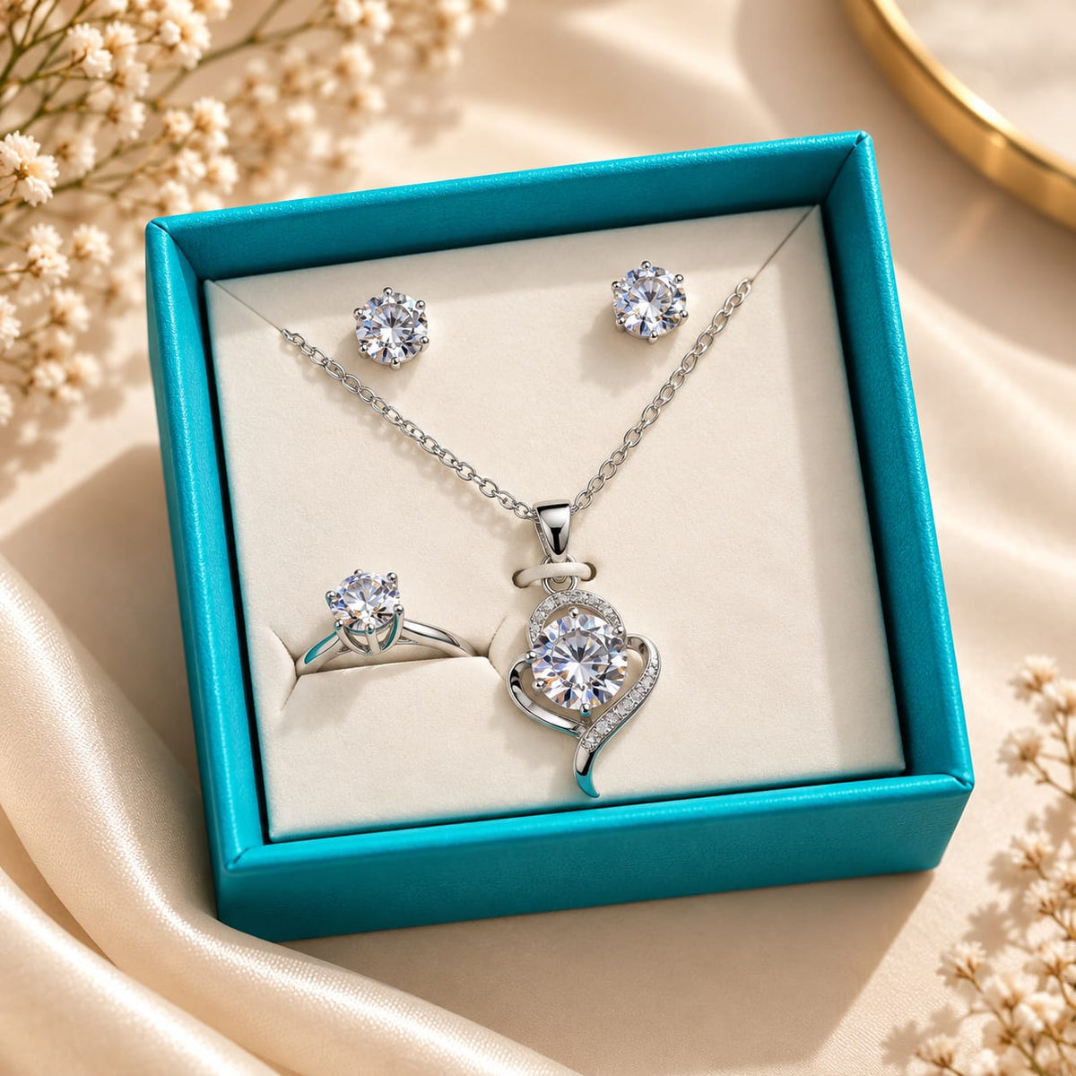 Elegant Crystal Jewelry Set for Women – Necklace, Earrings & Ring