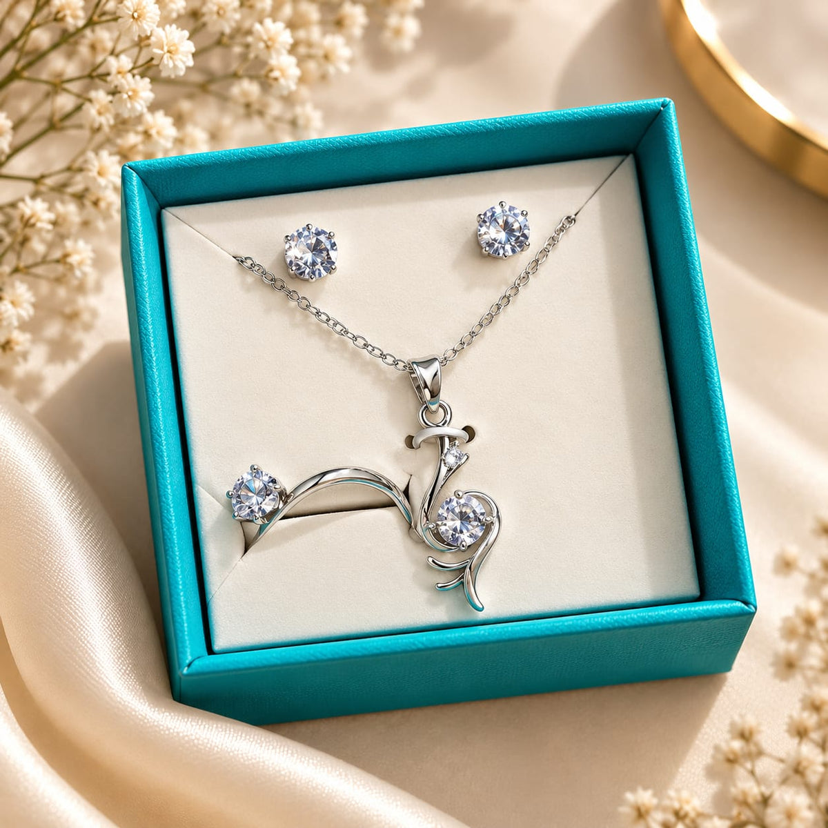 Elegant Crystal Jewelry Set for Women – Necklace, Earrings & Ring