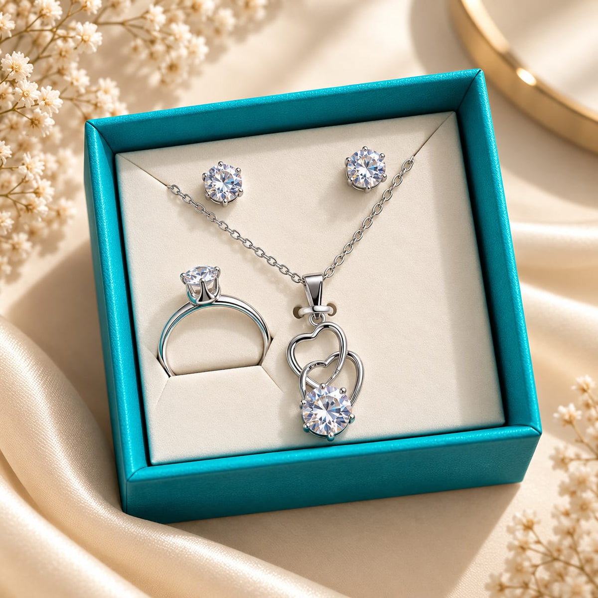 Elegant Crystal Jewelry Set for Women – Necklace, Earrings & Ring