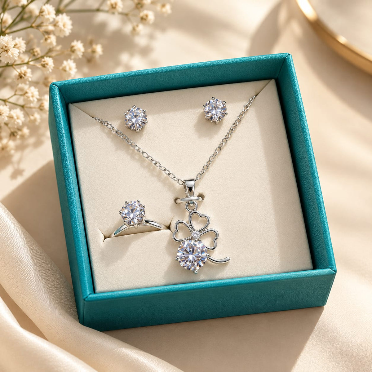 Elegant Crystal Jewelry Set for Women – Necklace, Earrings & Ring