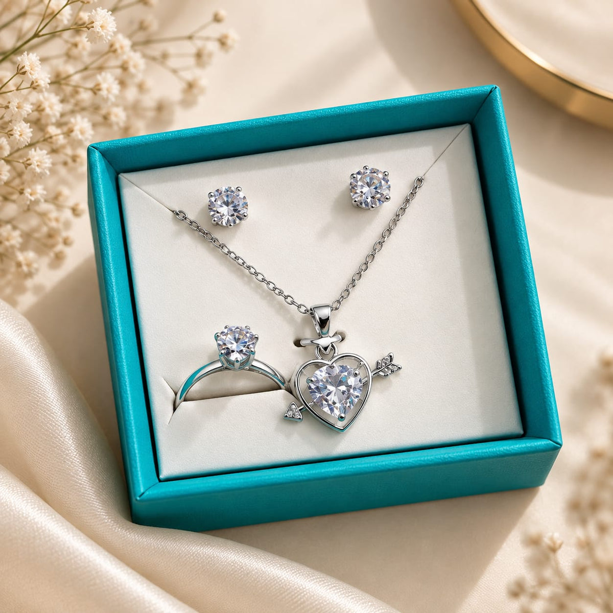 Elegant Crystal Jewelry Set for Women – Necklace, Earrings & Ring