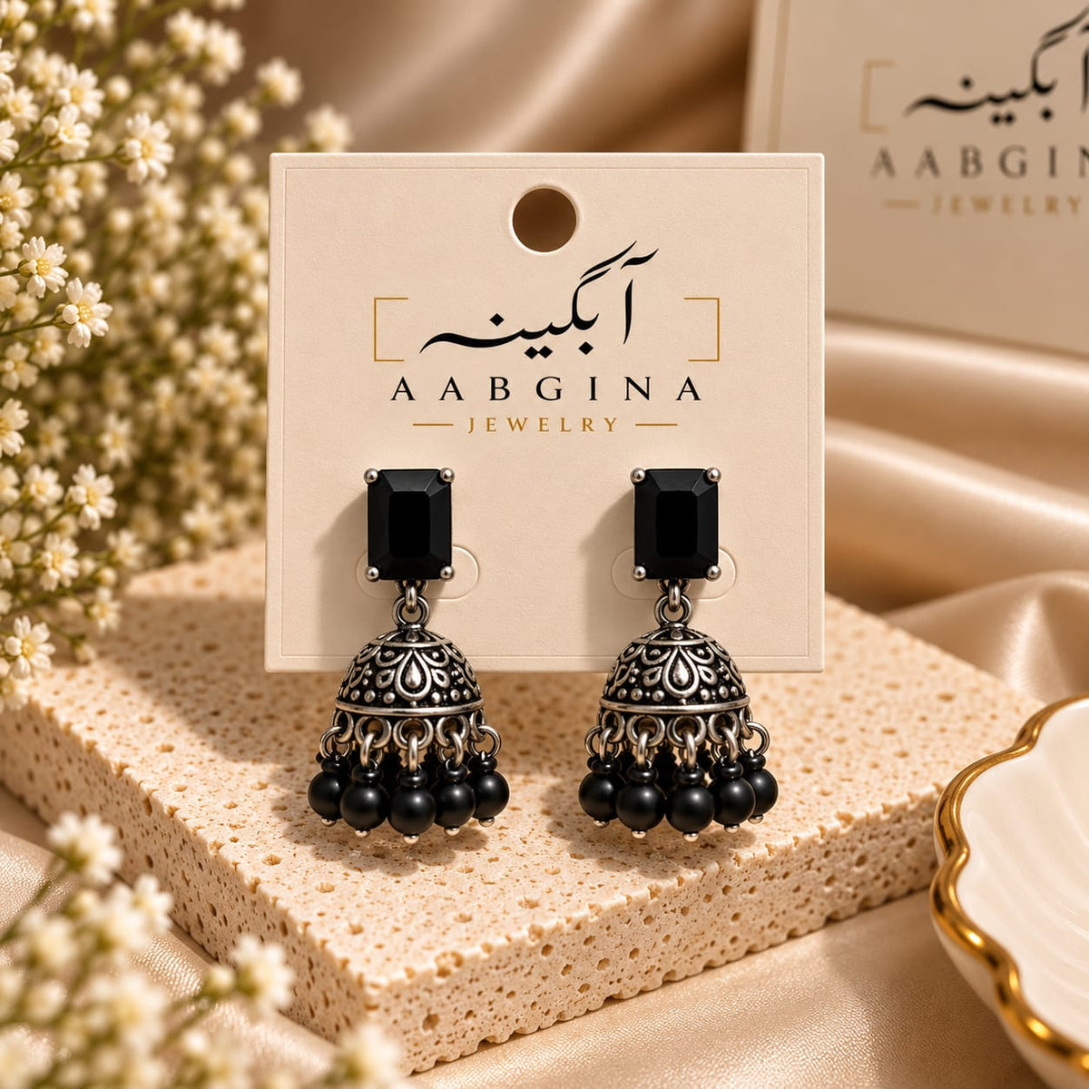 Antique Jhumka Earrings with Square Stone Stud