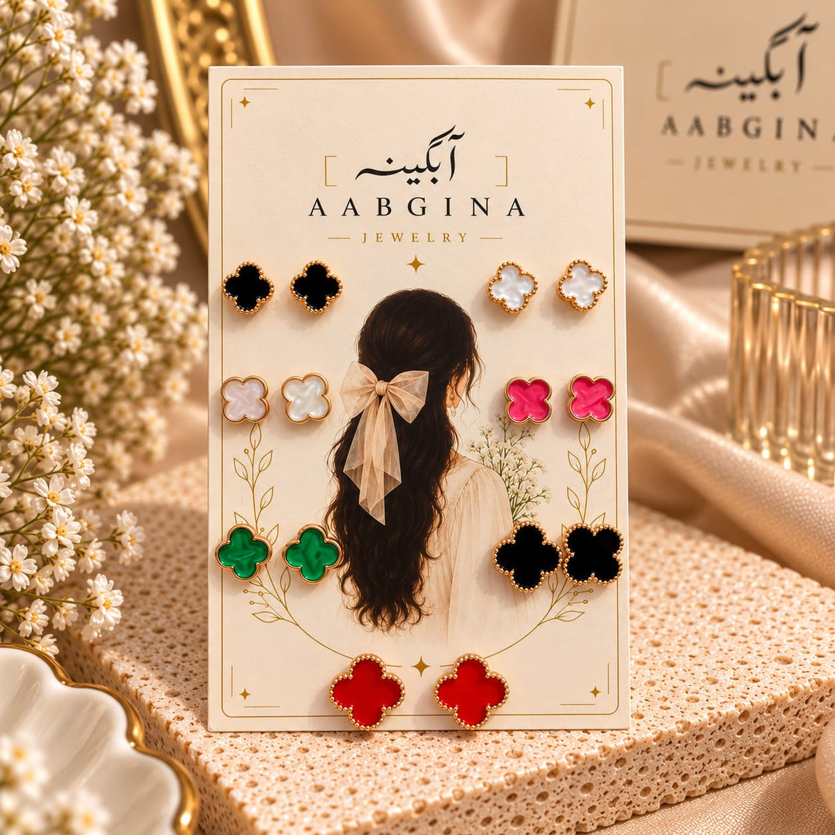 7-Pair Color Collection - Elegant Clover Stud Earrings