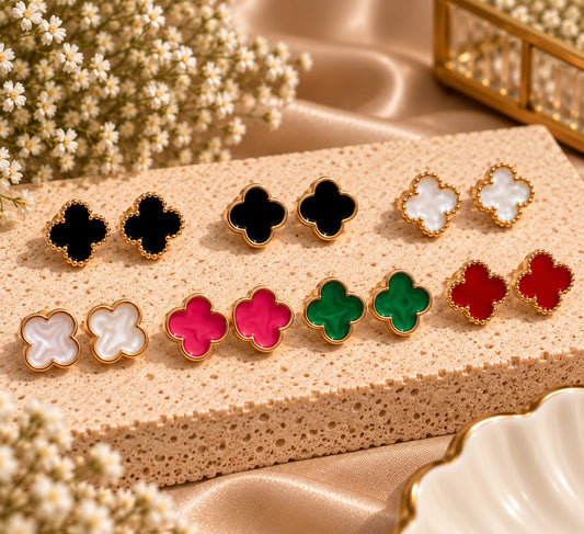 7-Pair Color Collection - Elegant Clover Stud Earrings