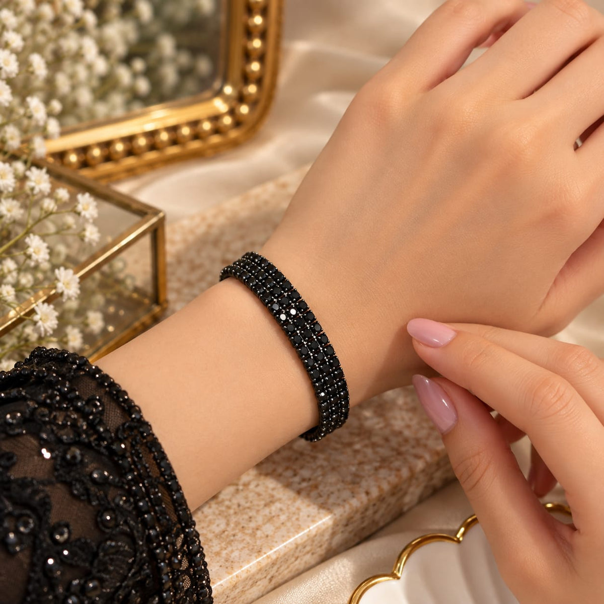 Elegant Black Crystal Beaded Bracelet for Women