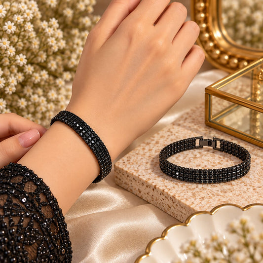 Elegant Black Crystal Beaded Bracelet for Women