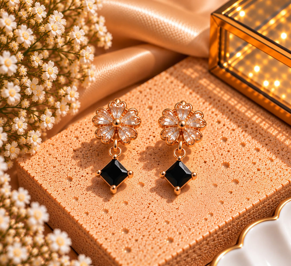 Floral Square Crystal Earrings for Women