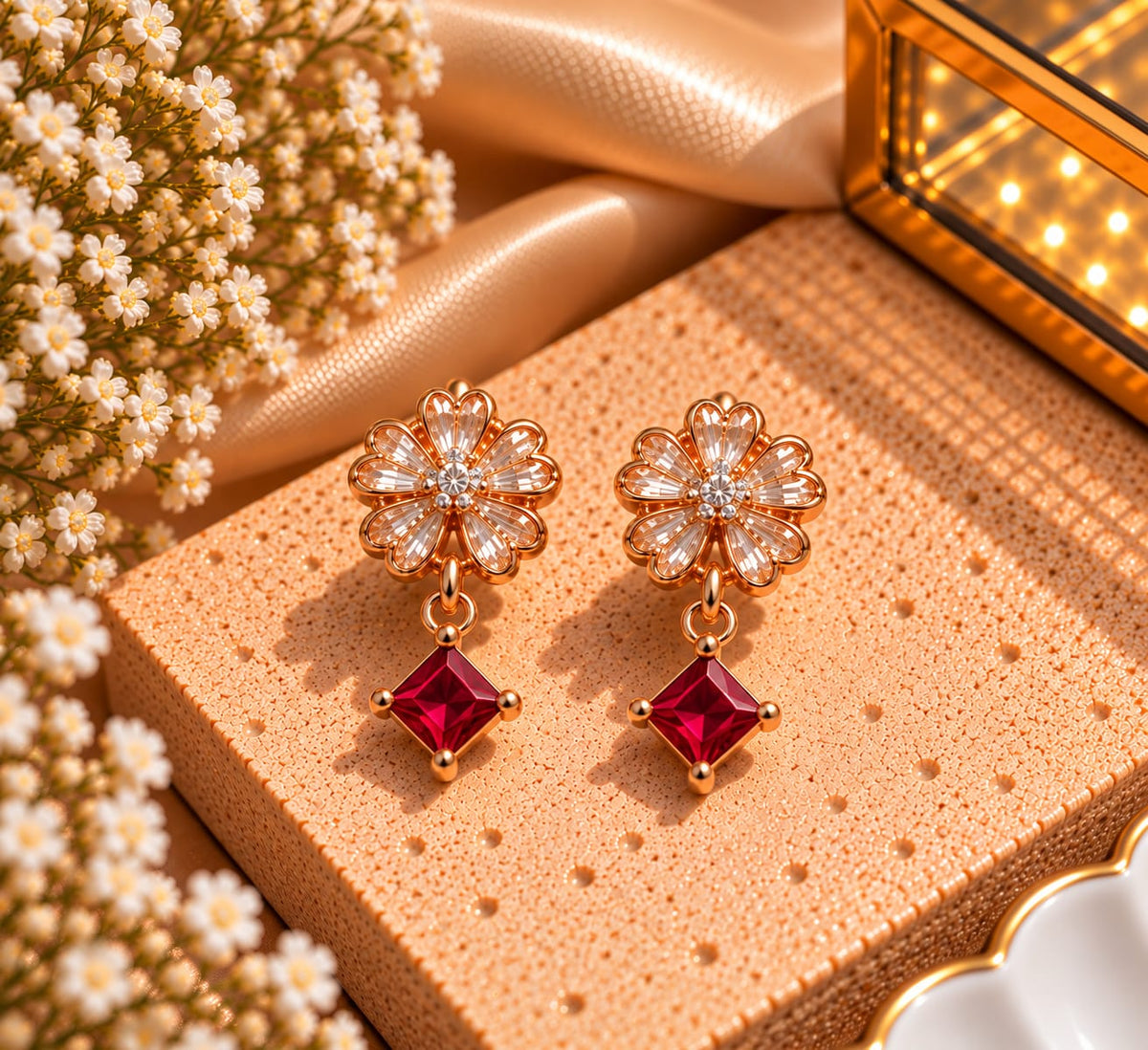 Floral Square Crystal Earrings for Women