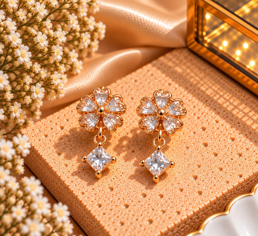 Floral Square Crystal Earrings for Women